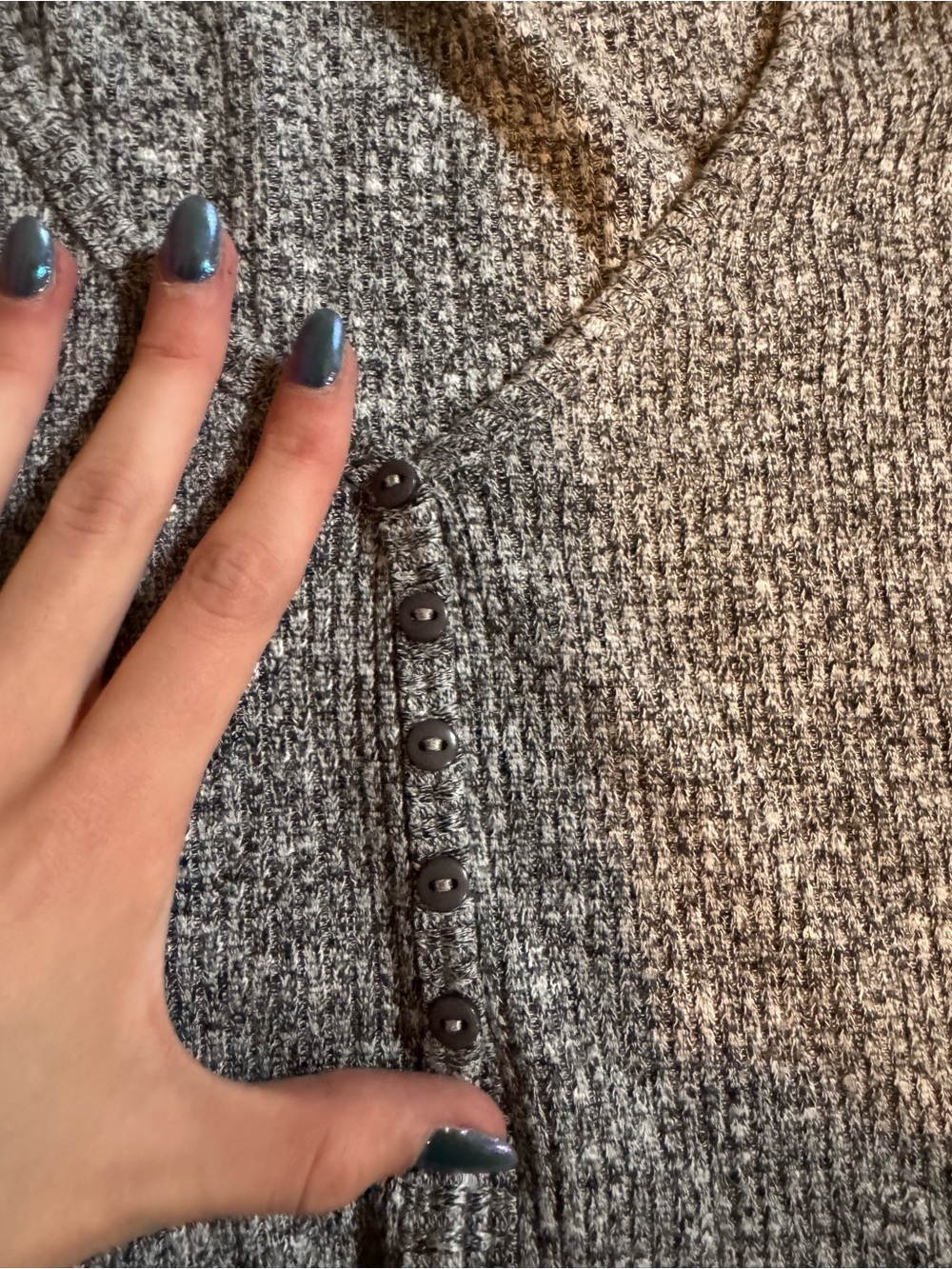 Garage Grey Ribbed Button-Front V-Neck Top - Picture 3 of 3